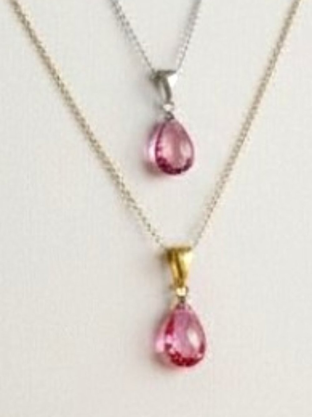 Lab-Created Pink Quartz Teardrop Necklace, Sterling Silver or 14k Gold Filled